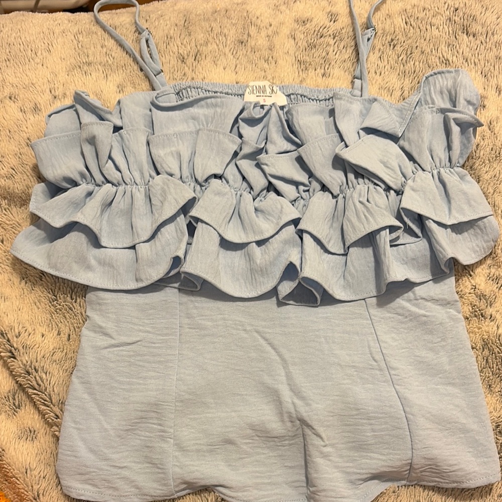 Sienna Sky Blue Sleeveless Ruffled Camisole